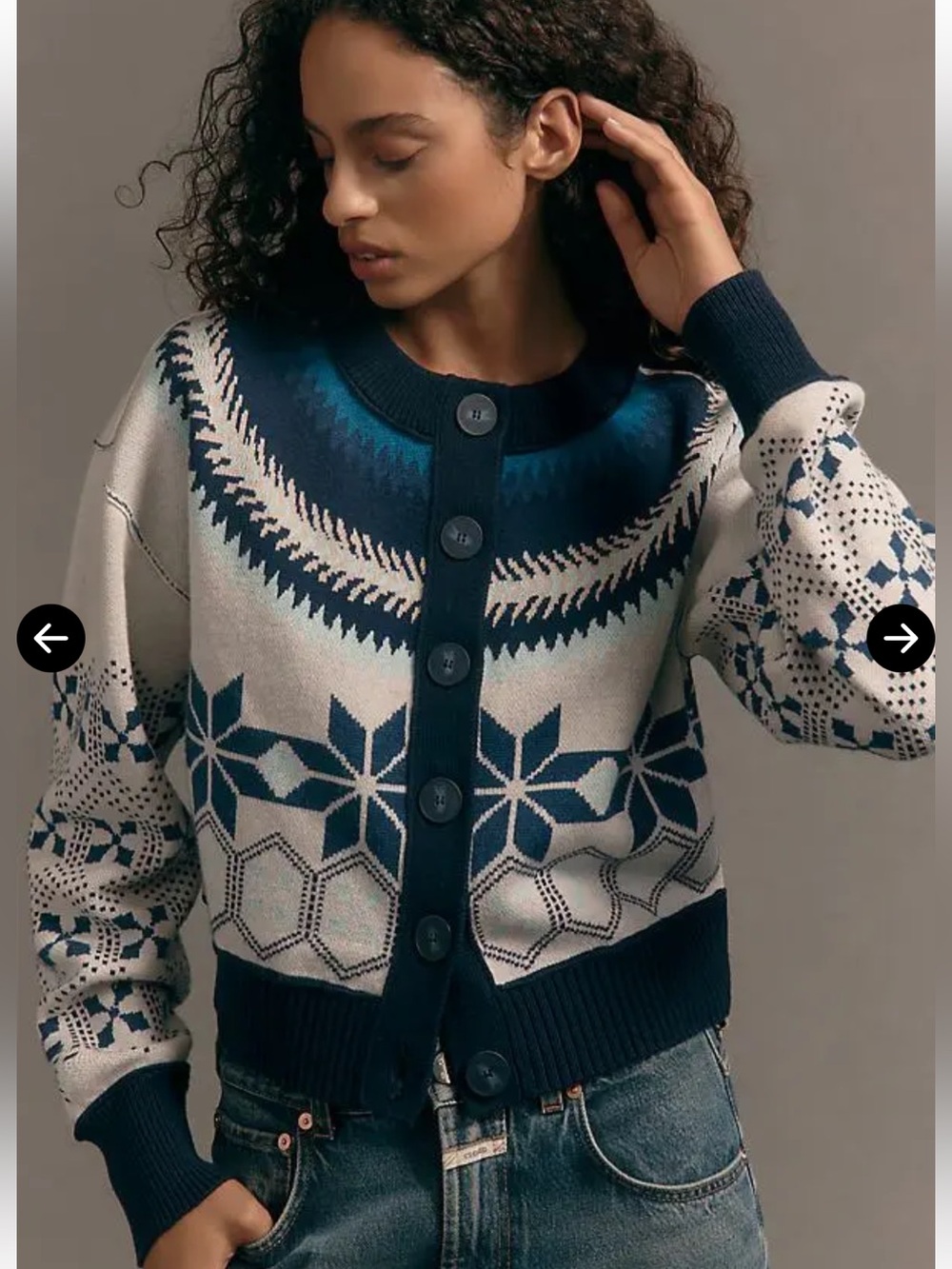 The Sutton cardigan sweater by Maeve in snowflake Button-Front Navy & Cream S